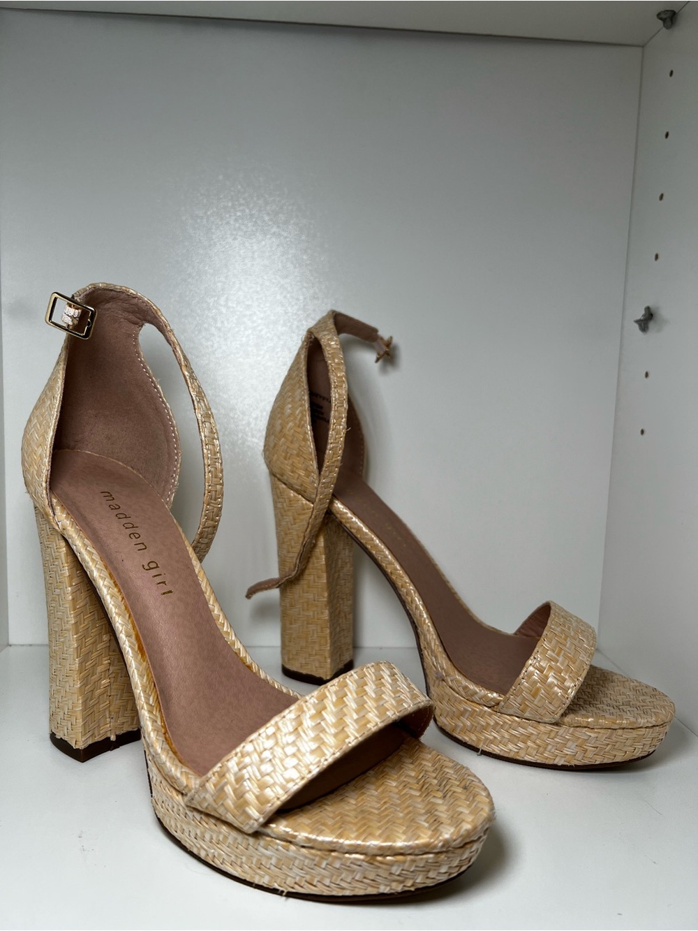 Madden Girl Natural Woven Block Heel Sandals - Picture 2 of 3